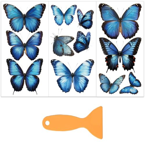 OLYCRAFT 3 Stück/Set Schmetterlings Transferfolien Zum Aufreiben Für Möbel Und Kunsthandwerk 15x30cm Blauer Morpho Schmetterling Möbelaufkleber Transferaufkleber Zum Aufreiben Mit 1 Teiligem Schaber