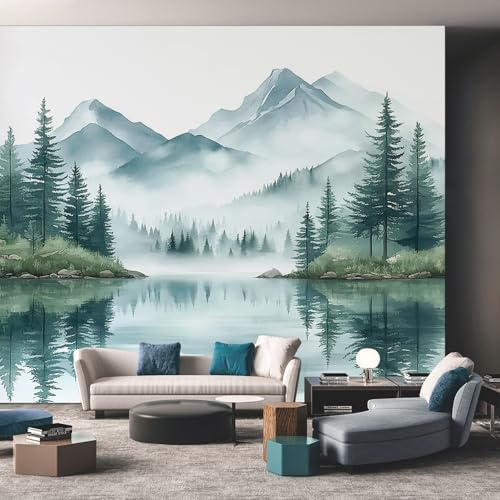 Generisch Tapete Wald - Fototapete Berge Seen Bäume Ölgemälde Muster - Wohnzimmer Schlafzimmer Deko - Wandtapete - Wanddeko - Motivtapeten - 200x140 A611