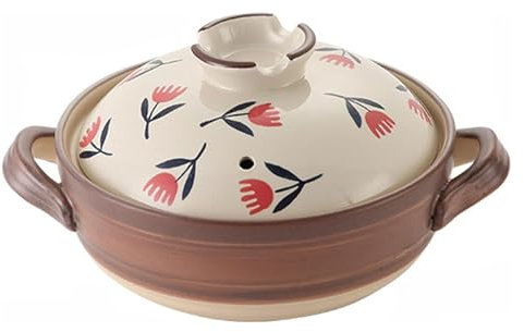 Cacerola de cerámica, Olla de Barro Japonesa, Olla de arroz de Piedra con Tapa, Olla de Barro, cazuela de cerámica, Utensilios de Cocina saludables, Olla for Sopa, Olla Caliente(F,1.5l 20cm)