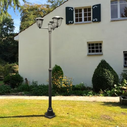 M Ledme - Lanterna da esterno Ronse Series Plus da 203 cm, 3 attacchi E27, impermeabile IP44, stile classico nero, acciaio/PMMA, illuminazione ideale per giardino o ingresso (lampadine non incluse)