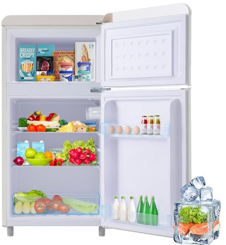 Frigorífico Retro De Dos Puertas De 72 L Con Congelador De 21 L, 120 Kwh/Año, Iluminación LED, 3 Estantes Ajustables, Compartimento Para Verduras,White