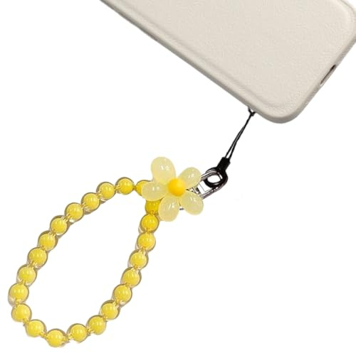 XYTAHDM Colgante para Movil, Abalorios de Flores para teléfono celular, Cuerda Para Movil, Colgante de Mano para Móvil, Cadena & Correa de Mano Universal, Accesorios para Todos Teléfonos(Amarillo)