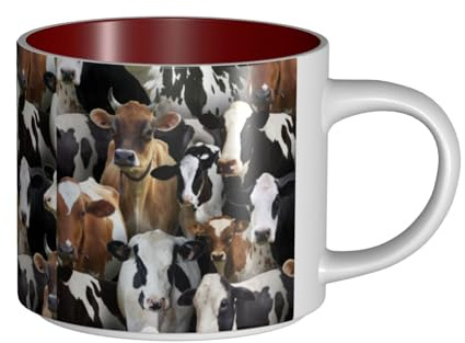Tcoay Tazas de café Desayuno Avena Leche Taza de té Taza de cerámica Grande, Animales de granja Vacas lecheras Vaca,Rojo,Talla única