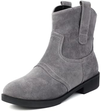 PAIDAXING Botines de gamuza sintética para mujer, tacón bajo, botines de moda, holgados, vaqueros, cómodos, casuales, para otoño e invierno, zapatos elegantes, gris, 38.5 EU