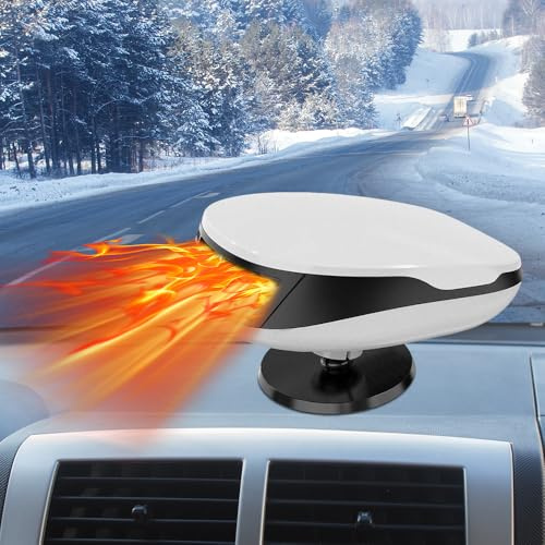 DAJASD Chauffage Soufflant de Voiture, 12 V 120 W Chauffage de Voiture, 2 en 1 Chauffage Voiture Pivotant à 360°Désembueur et Dégivreur avec Base Rotative, Allume Cigare Pour Pare-Brise de Voiture (Bl