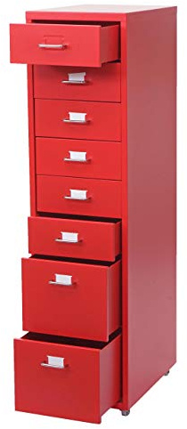 PROREGAL Rollcontainer Housten HxBxT 110x28x41cm 8 Schubladen Rot Schubladenschrank Stahlschrank