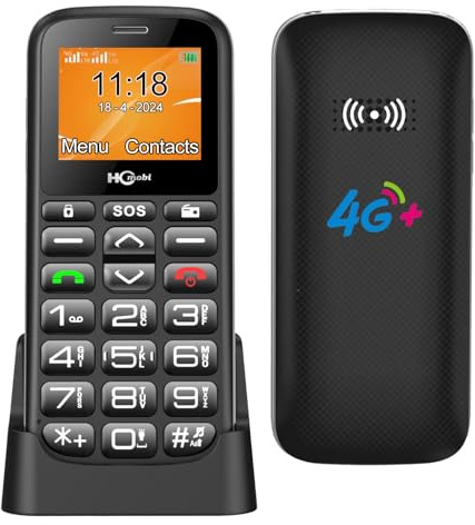 4G RS1 Senior Mobile Phone for elderly,Big Button Mobile Phone for Elderly,Unlocked basic mobile phone.Charging Cradle,SOS Button,1000mAh battery. (Black)