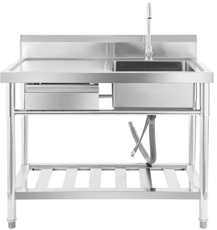 TFGXUE Fregadero independiente, lavabo de acero inoxidable, fregadero para exterior con grifo giratorio de 360°, fregadero completo con cajón, fregadero para exterior para lavandería, casa de campo