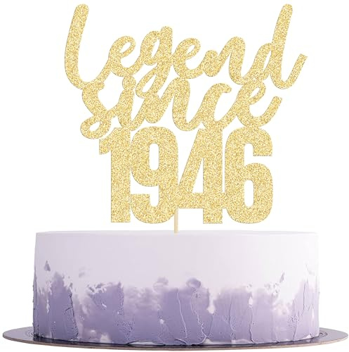 Gyufise 1 Pack Legend Since 1946 Cake Topper Glitter Seventy Happy 80th Birthday Cake Pick Cheers to 80 Years Cake Decoration for 80th Birthday Wedding Anniversary Party Decorations Supplies Gold