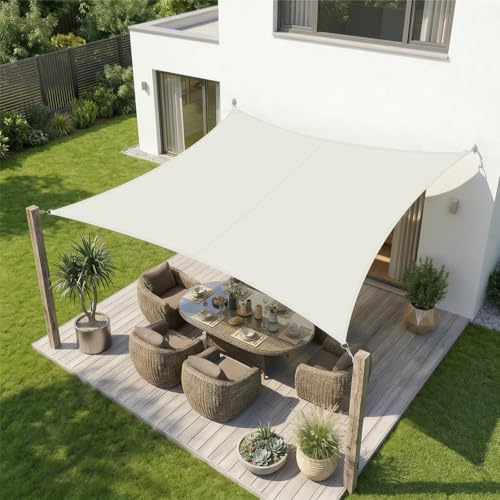 Sekey Vela Ombreggiante Impermeabile 4x5m, PES 160g/m², Resistente a Intemperie/Strappi, Sigillatura Delle Cuciture (Impermeabile Affidabile), UV 95%, per Balcone Terrazza Giardino, Crema