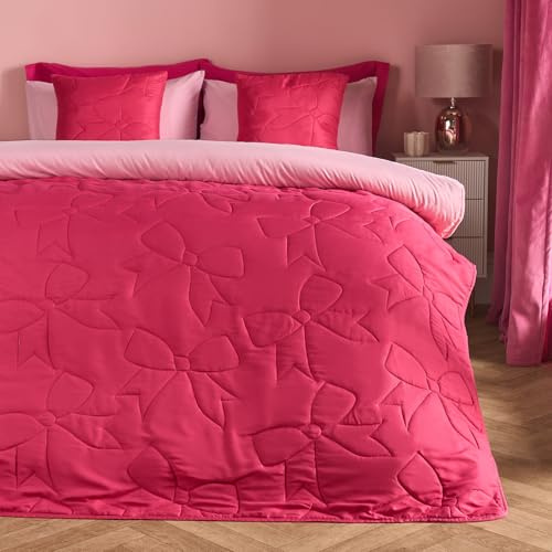 OHS King Size Blanket Bow Quilted Bedspreads, Super Soft Luxurious Bedspreads King Size Lightweight Throws for Sofas Bed Quilted Blanket, Hot Pink - 200 x 240cm
