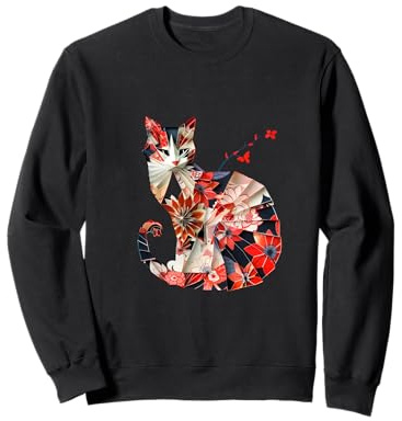 Gatto Origami Gatti Giapponesi in Fiore di ciliegio Giappone Felpa