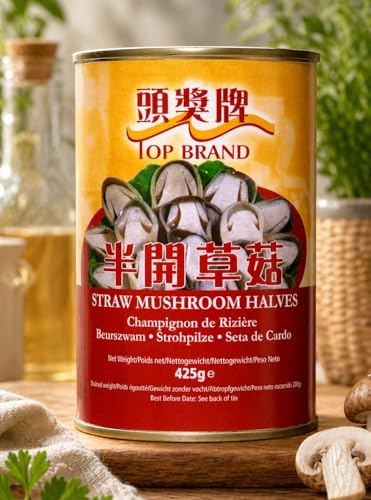 FAKHRI TOP Brand Half Cut Straw Mushrooms 425g – Premium Quality, Fresh & Tender, Perfect for Asian Cooking & Stir-Fry Dishe