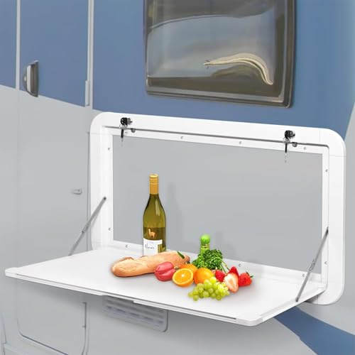 Tavolo pieghevole da parete per camper, tavolo pieghevole in lega di alluminio con serratura, scrivania galleggiante da picnic esterna per camper, furgoni, rimorchi da viagg white 80x45cm/31.5x17.7in