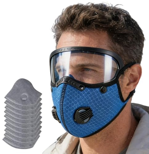 Aktivt kol andningsskydd | återanvändbar dammmask | skyddsglasögon Se | Justerbart anti-UV ögonskydd | träbearbetning andningsskydd set med 10 reservfilter för slipning, gör-det-själv