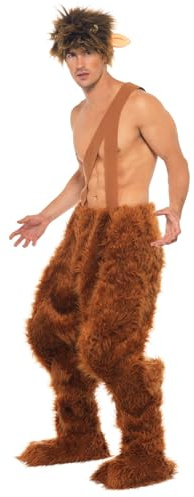 Smiffys Pan Costume, Brown Trousers, Shoe Covers and Wig, Legends & Myths Fancy Dress, Adult Dress Up Costumes
