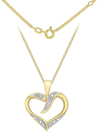 CARISSIMA Damen-Halskette mit Anhänger Diamant offen Herz Anhänger auf Einstellbare 16/18 Panzerkette 9 Karat 375 Gelbgold