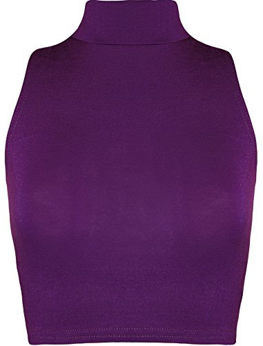 WearAll - Damen Rollkragen Cropped Kurz Schmucklos Ärmellos Unterhemd Top - Violett - 40-42