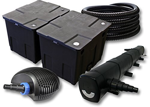 SunSun Kit complet: CBF-350B Filtre de bassin jusqu'à 60000 L Biologique, CTF-6000 SuperECO pompe de filtration 6000l/h 40W, CUV-272 lampe uv UVC Clarificateur avec 72W, 25m Tuyau 25 mm