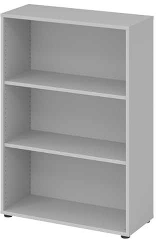 bümö Regal grau, Standregal aus Holz für 3 Ordnerhöhen - Bücherregal klein 80 cm breit, Aktenregal für Ordner & Bücher, kleines Büroregal, Holzregal, Ordnerregal, Buchregal Dachschräge