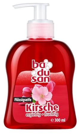 Badusan Flüssigseife Kirsche – 300 ml – Fruchtige Handseife mit langanhaltender Frische – Flüssigseife im Seifenspender – Hautfreundlich & vegan