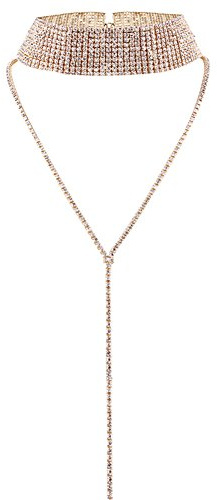 Elegant Rose Multi-rows Rhinestones Choker Necklace Round Neck Long Sweater Pendant Adjustable Necklace Jewelry for Ladies Women (Gold)