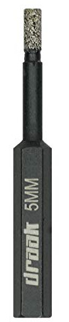 Draak Dry Diamond Drill Bit 5mm Wax Filled for The Toughest Materials Including Marble, Granite, Porcelain, Ceramic & Glass Tiles Vacuum Brazed Porcelain 5