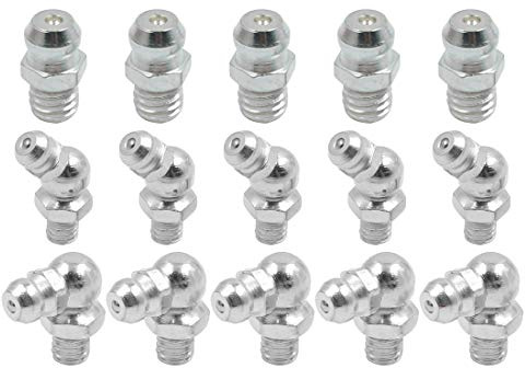 sourcing map Schmiernippel Set Gerade 45 90 Grad Für Auto M6 15St | Verzinktes Eisen, Hitzebeständig, Leckagefrei, Federbelastete Kugel, Für Motorrad, LKW, Industrie
