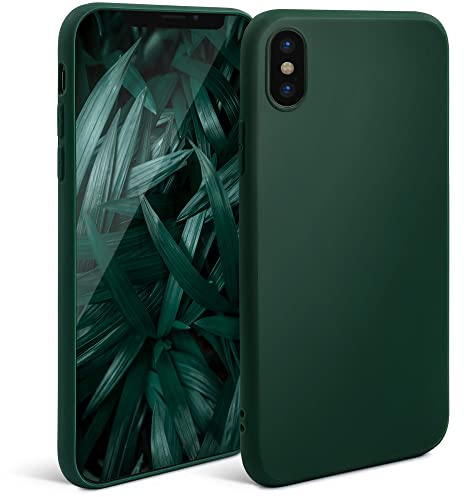 Moozy Minimalist Series Silikon Hülle für iPhone X und iPhone XS, Dunkelgrün - Mattes Finish, Dünne, Weiche TPU-Handyhülle Schutzhülle