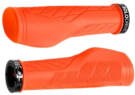SOLODRIVE Ergonomic Design Mountain Bike Grips, Comfortable Bicycle Handlebar Grips, Single Lock-on and Non-Slip MTB Handle, Fit MTB, E-Bike, Hybrid, Scooter (Orange)