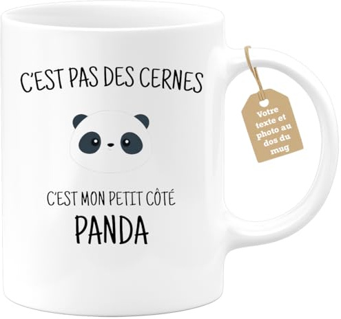 quotedazur Café-Croissant - Mug Personnalisé Tasse Cadeau Noël C'Est Pas Des Cernes C'Est Mon Petit Côté Panda - Blanc/Céramique