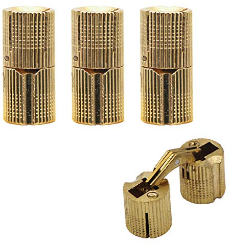 aufodara Lot de 4 Charnières Cylindriques Laiton, Charnières Cachées - Angle d'ouverture de 180°, pour Boîte à Bijoux, Mobilier Artisanal, Artisanat et Porte de Placard (Ø 12 mm)