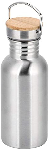 Agatige Gourde Isotherme En Inox, 500 ML Portable Bouteille Thermo Vacuum Bouteille Isotherme Gourde Sport Gourde Inox Bouteille Isotherme Avec Un Bouchon En Bois Une Poignée Pour Sport, Gym, Voyage