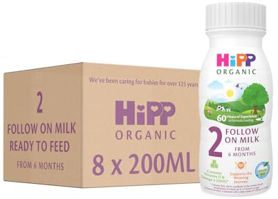 HiPP Organic 2 Follow on Baby Milk Ready to feed liquid formula, From 6 months 200ml (Pack of 8)