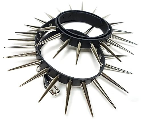 Gletscherlicht Gürtel - Nietengürtel mit Killernieten 55mm - Nieten Ledergürtel 1,30m (kürzbar), Spitznieten XL XXL XXL 100% Leder Echtledergürtel schwarz, Style: Gothic Punk Rock