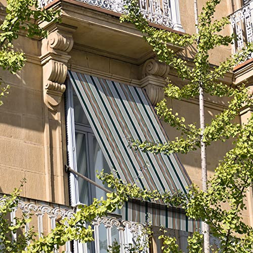 INTRECCI Tenda da Esterno per Balcone con Anelli in Tessuto, Tenda da Sole Tessuto Resistente per Balcone con Anelli Lavabile a Caduta Tende a Righe Africa (150x250 cm, Verde)