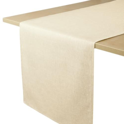 Decomira Tischläufer wasserabweisend Leinen-Optik - Fleckschutz, abwaschbar - Als Garten-Tischdecke Outdoor für Esstisch - Natur Beige - 40x260 cm