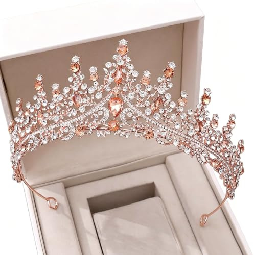 Handgemacht Vintage Luxury Crystal Hochzeitskronbraut Tiara Crowns Diadem Braut Party Abend Haarschmuck Hochzeit Stirnband (Metal Color : H050 Champagne)