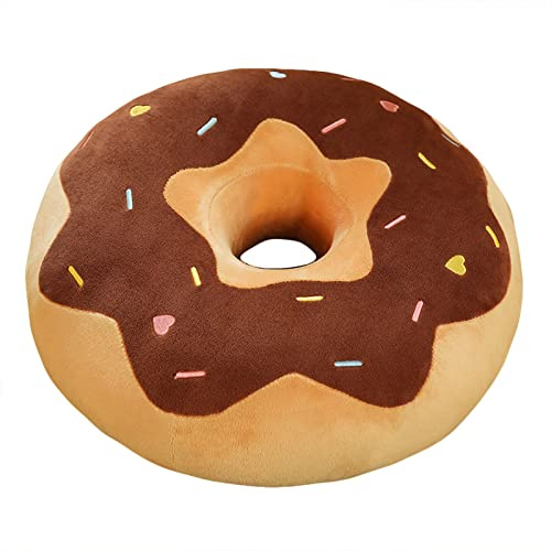 EXQULEG 3D Donut Kissen PlüschKissen, Dekokissen Sitzkissen Rundes Donutkissen Zierkissen für Bürostuhl, Autositz (Braun-gelb,38cm)