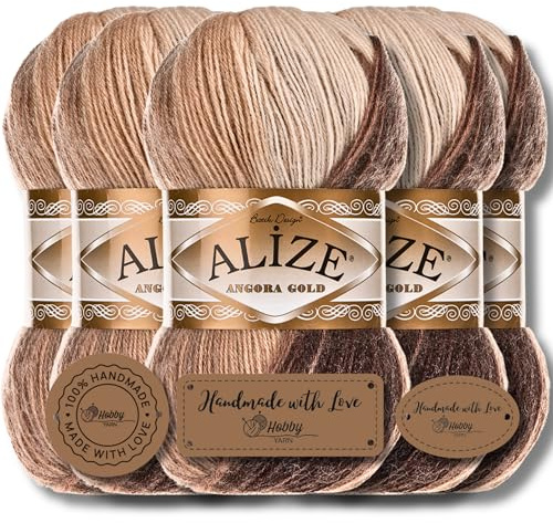 Hobby YARN 3x Etikettenlabel mit Alize Angora Gold Batik Wolle Premium 5x100g als Set, Yarn, Garn, Schurwolle, Farbverlauf, Strickgarn zum Häkeln, Stricken, Kleidung (6779)