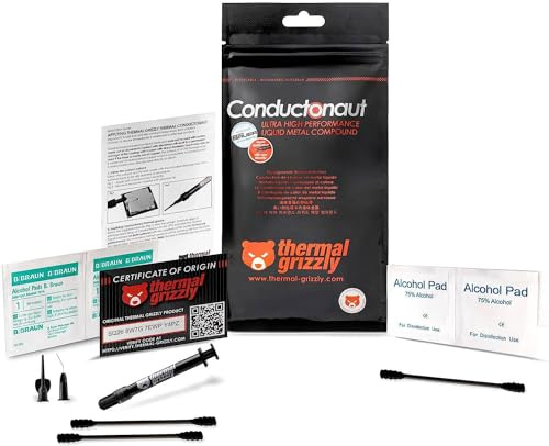 Termiskt grizzly konduktonaut termiskt fett – 1 gramset + 3 applikator + spatlar och dynor – Flytande metall termisk pasta för kylning av CPU, GPU värdepaket