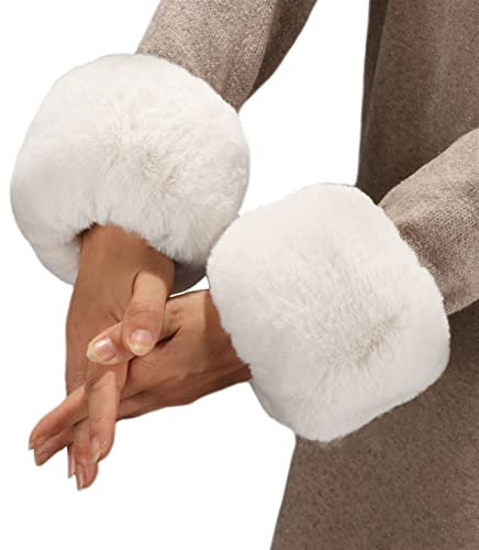 Lifup 1 Paar Damen Kunstpelz Armwärmer Manschetten Pulswärmer Weiß One size