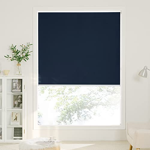 PONY DANCE 100% Blackout Roller Blinds - Thermal Door Curtain UV Privacy Protected Shades for Kitchen, Living Room, Office, Garage, 42 x 72(106.7 cm x 183 cm), Navy
