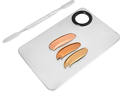 Makeup Mixing Palette Set,Stainless Steel Cosmetic Makeup Palette,1pcs | Makeup Spatula&Cosmetic Makeups Palette,Foundation Mixing Palettefor Mixing Foundation Nail Art MakeupTools,MakeupArtist Tool
