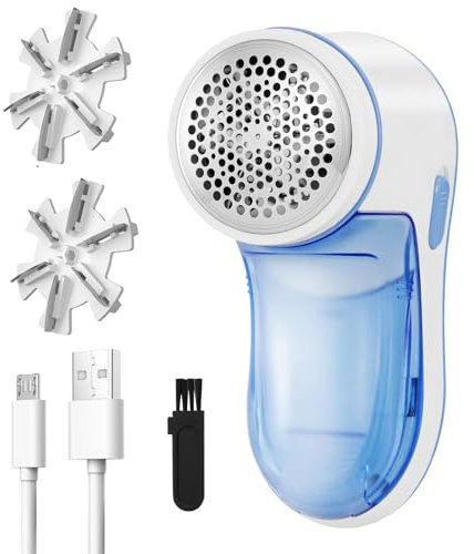 Levapelucchi Elettrico, Rasoio Elimina Pelucchi Potente ed Efficace per abiti e tessuti, Togliere Pelucchi Portatile con Ricarica USB con 2 Lame di Ricambio per Vestiti, Maglioni, Mobili, Lana