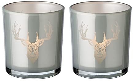 EDZARD Set di 2 portacandele Eto (altezza 8 cm, diametro 7 cm), colore grigio, con motivo cervo
