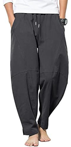 YAOBAOLE Drawstring Men Trouser with Pocket Men Elastic Casual Pant Dark Gray M