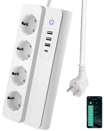 UseeLink Zigbee Smart Steckdosenleiste 3.0 mit 4 AC-Anschlüsse 1 USB-C Schnellladegerät(PD 20W)&3 USB-A, Fernsteuerung,Sprachsteuerung,Funktioniert mit Alexa Google Home