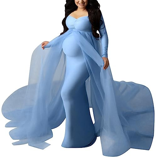 LAEMILIA Robe de Grossesse Maternité Tulle Longue Photoshoot Robe Enceinte Mariage Vêtement Maternité Elégant pour Soirée Cocktail M-XXL