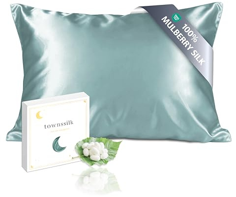 townssilk Beidseitig 100% 19mm Pure Maulbeerseide Kissenbezug für Haar und Haut Gesundheit, 1 Stück 40x80cm Größe Kissenbezug mit verstecktem Reißverschluss 600 Fadenzahl Aquagreen